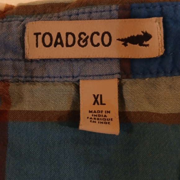 Toad&Co Womens XL Blue Teal Plaid Button Down Long Sleeve Shirt Flap Pockets - Picture 8 of 9